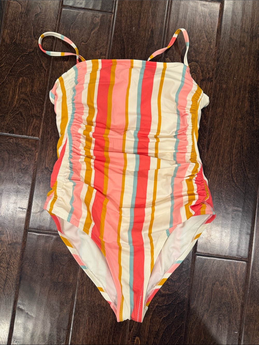 Kona Sol Striped One-Piece Swimsuit in Coral, Pink, Yellow & Aqua